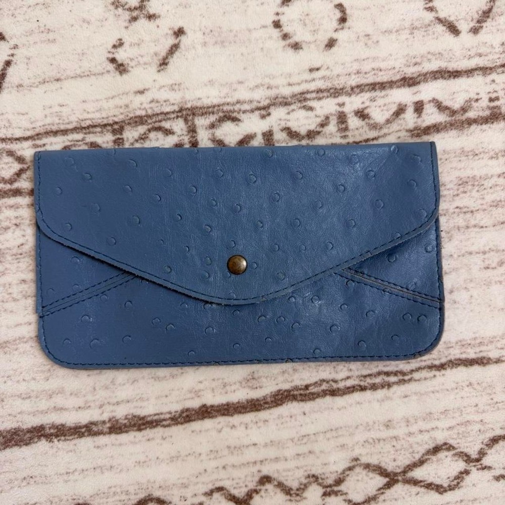 Small Blue leather clutch with gold button